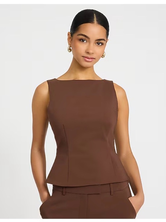 Express Tops - Express Brown Sleeveless Boatneck Peplum Camisole